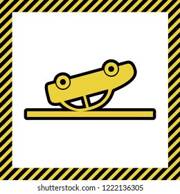 Crashed Car sign. Vector. Warm yellow icon with black contour in frame named as under construction at white background. Isolated.