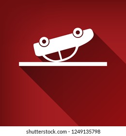 Crashed Car sign. Vector. White icon with limitless shadow at ruby red background.