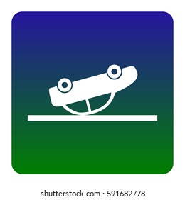 Crashed Car sign. Vector. White icon at green-blue gradient square with rounded corners on white background. Isolated.