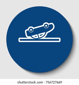 Crashed Car sign. Vector. White contour icon in dark cerulean circle at white background. Isolated.
