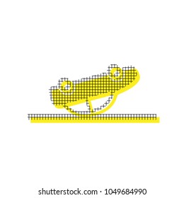 Crashed Car sign. Vector. Yellow icon with square pattern duplicate at white background. Isolated.
