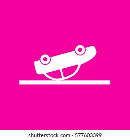 Crashed Car sign. White icon at magenta background.