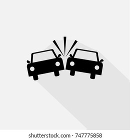Crashed Cars sign. Black icon with flat style shadow path.Vector