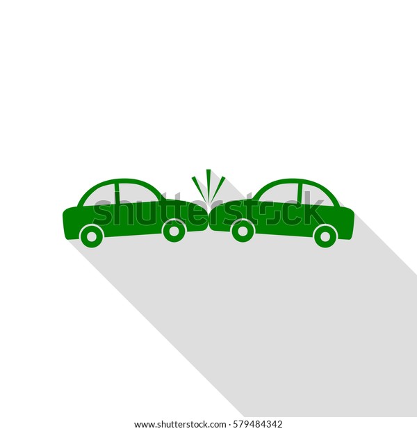 Crashed Cars sign. Green icon with flat style\
shadow path.