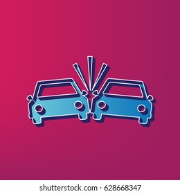 Crashed Cars sign. Vector. Blue 3d printed icon on magenta background.