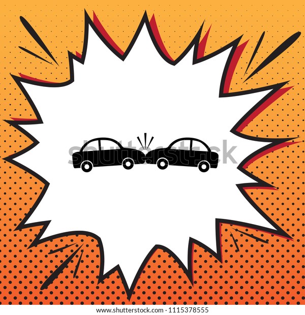 Crashed Cars sign. Vector. Comics style icon\
on pop-art background.