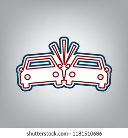 Crashed Cars sign. Vector. Dark red, transparent and midnight green stroke of white icon at grayish background.