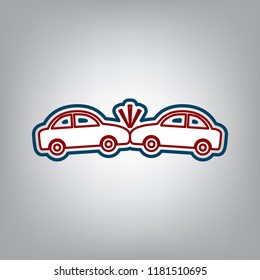 Crashed Cars sign. Vector. Dark red, transparent and midnight green stroke of white icon at grayish background.
