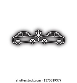Crashed Cars sign. Vector. Double contour black icon with soft shadow at white background. Isolated.