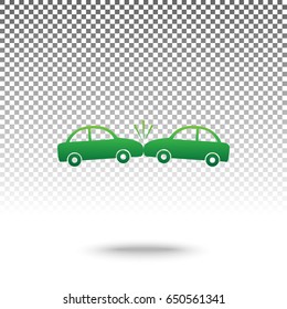 Crashed Cars sign. Vector. Green gradient icon with shadow at bottom on transparent and white background.