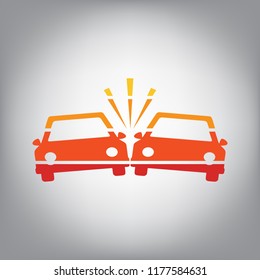 Crashed Cars sign. Vector. Horizontally sliced icon with colors from sunny gradient in gray background.