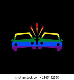 Crashed Cars sign. Vector. Icon with colors of LGBT flag at black background.