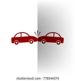 Crashed Cars sign. Vector.  icon on white bending paper background.