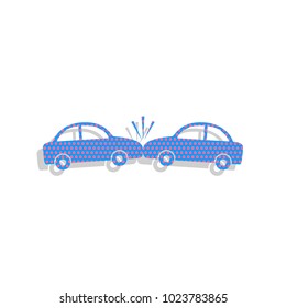 Crashed Cars sign. Vector. Neon blue icon with cyclamen polka dots pattern with light gray shadow on white background. Isolated.