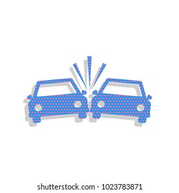 Crashed Cars sign. Vector. Neon blue icon with cyclamen polka dots pattern with light gray shadow on white background. Isolated.