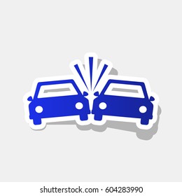 Crashed Cars sign. Vector. New year bluish icon with outside stroke and gray shadow on light gray background.