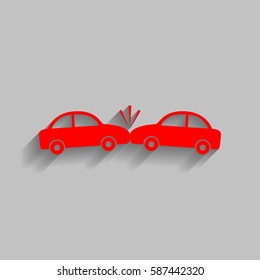 Crashed Cars sign. Vector. Red icon with soft shadow on gray background.