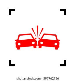 Crashed Cars sign. Vector. Red icon inside black focus corners on white background. Isolated.