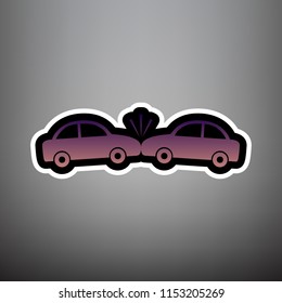 Crashed Cars sign. Vector. Violet gradient icon with black and white linear edges at gray background.