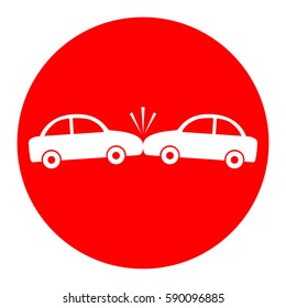 Crashed Cars sign. Vector. White icon in red circle on white background. Isolated.