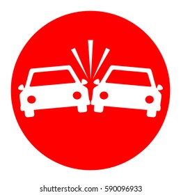 Crashed Cars sign. Vector. White icon in red circle on white background. Isolated.