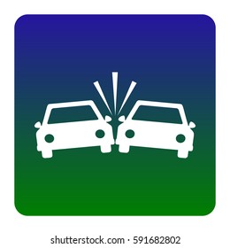 Crashed Cars sign. Vector. White icon at green-blue gradient square with rounded corners on white background. Isolated.