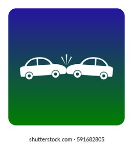 Crashed Cars sign. Vector. White icon at green-blue gradient square with rounded corners on white background. Isolated.