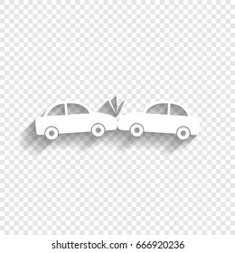 Crashed Cars sign. Vector. White icon with soft shadow on transparent background.