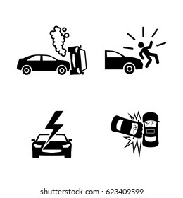 Crashed Cars. Simple Related Vector Icons Set for Video, Mobile Apps, Web Sites, Print Projects and Your Design. Black Flat Illustration on White Background. svg