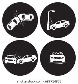 Crashed Cars vector Car eccident icons set