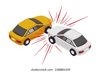 Vector de coches destrozados. Vector de dos accidentes de auto de colisiones de autos. Carros destrozados en la carretera. Transporte colapsado. Ilustración vectorial.