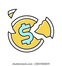 crashed coin color icon vector. crashed coin sign. isolated symbol illustration