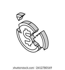 crashed coin isometric icon vector. crashed coin sign. isolated symbol illustration