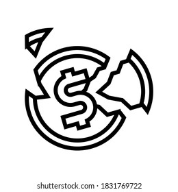 crashed coin line icon vector. crashed coin sign. isolated contour symbol black illustration