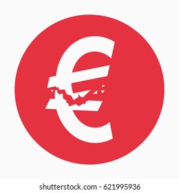 Crashed euro sign, financial crisis, business illustration vector
