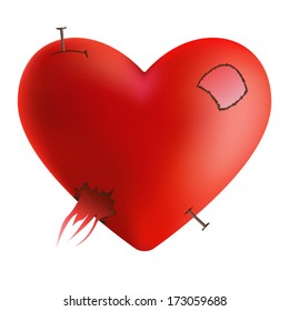 Crashed heart with sewn thread