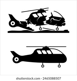 Crashed Helicopter Icon, Helicopter Accident, Air Transport Icon, Vehicle Vector Art Illustration