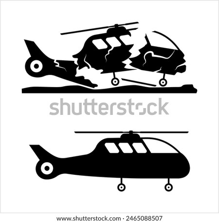 Crashed Helicopter Icon, Helicopter Accident, Air Transport Icon, Vehicle Vector Art Illustration