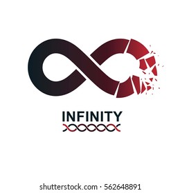 Crashed Infinity Loop conceptual logo, vector special sign. Everything Ends idea.