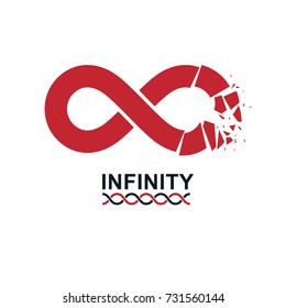 Crashed Infinity Loop conceptual logo, vector special sign. Everything Ends idea.