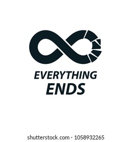 Crashed Infinity Loop vector symbol, conceptual logo special design. Everything Ends idea.