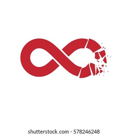 Crashed Infinity Loop vector symbol, conceptual logo special design. Everything Ends idea.