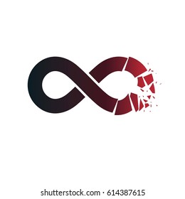 Crashed Infinity Loop vector symbol, conceptual logo special design. Everything Ends idea.