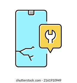 Crashed Phone Screen Repair Color Icon Vector. Crashed Phone Screen Repair Sign. Isolated Symbol Illustration