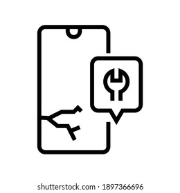 crashed phone screen repair line icon vector. crashed phone screen repair sign. isolated contour symbol black illustration