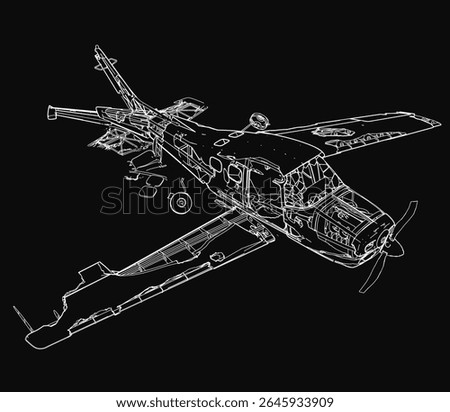 A crashed plane in black and white, detailed with visible wingspan and engines, starkly contrasted against a black background. The wreckage appears dramatic and isolated, emphasizing the impact.