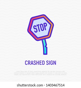 Crashed road sign. Car accident. Modern vector illustration.