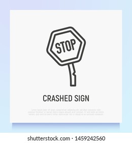 Crashed road sign. Car accident. Modern vector illustration.