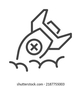 Crashed rocket icon. Startup failure concept vector illustration.