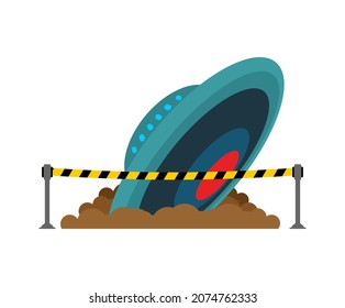 Crashed UFO isolated. collapsed unidentified flying object.  